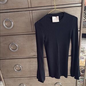 Black Ribbed Long flutted  Sleeve Top, size M